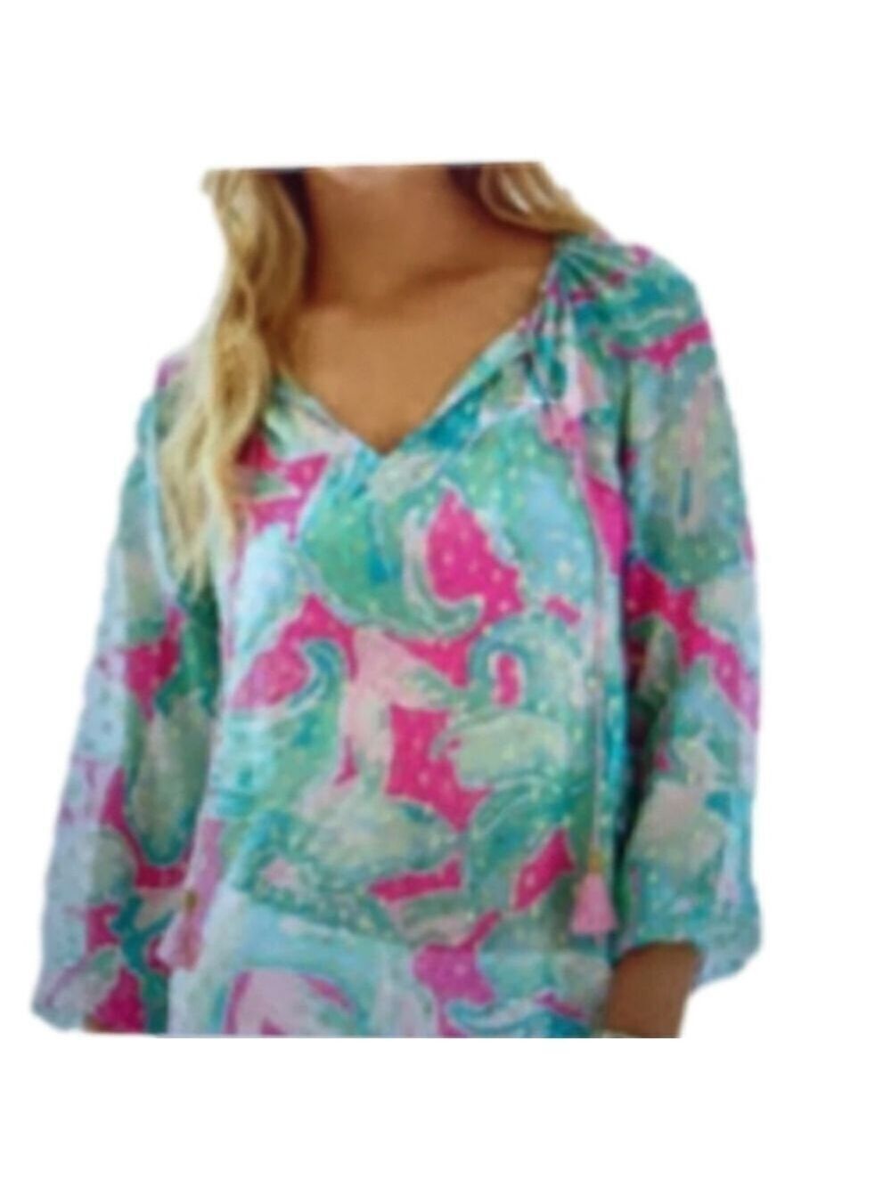 Lilly Pulitzer Rilla Tropical Print Silk Blouse Small